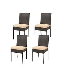 Sugift Set of 4 Patio Rattan Wicker Dining Chairs with Soft Cushions