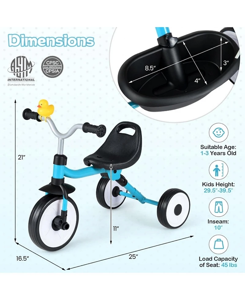 Hongge Folding Toddler Tricycle with Light-Up Wheels and Adjustable Seat, 45 lbs Capacity, Ages 1-3