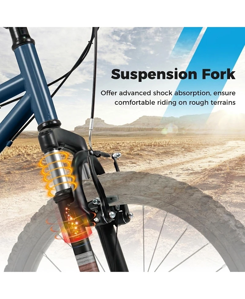 Hongge 24-Inch Youth Mountain Bike with Front-Suspension Fork, Shimano 6-Speed, and Adjustable Fit, Ages 8+
