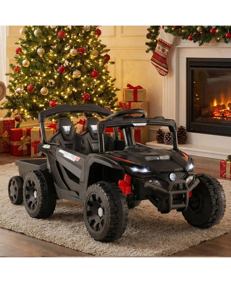 Hongge 12V Kids Ride-On Tractor with Detachable Trailer Parent Remote and Led Lights