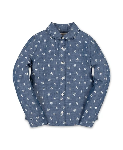 Hope & Henry Girls' 4-16 Chambray Peter Pan Collar Puffed Long-Sleeve Blouse