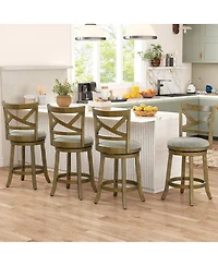 Gouun Rubber Wood Swivel Bar Stools Set of 2 with 25 Inch Linen Padded Seats