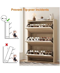 Homfan Shoe Cabinet with 3 Flip Drawers, Hidden Shoe Storage Organizer for Entryway, Wooden Shoe Rack with Adjustable Shelf,Shoe Cupboard