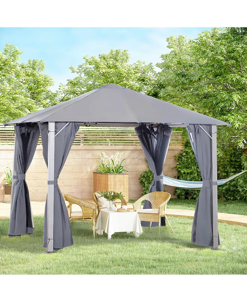 Outsunny Patio Gazebo 10' x 10' Outdoor Soft Top Canopy Tent with Zippered Mesh Sidewalls, Privacy Curtains, Netting, Dark Grey