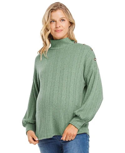 Hello Miz Women's Mock Neck Button Shoulder Knit Sweater