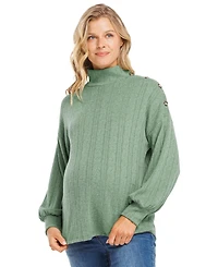 Hello Miz Women's Mock Neck Button Shoulder Knit Sweater