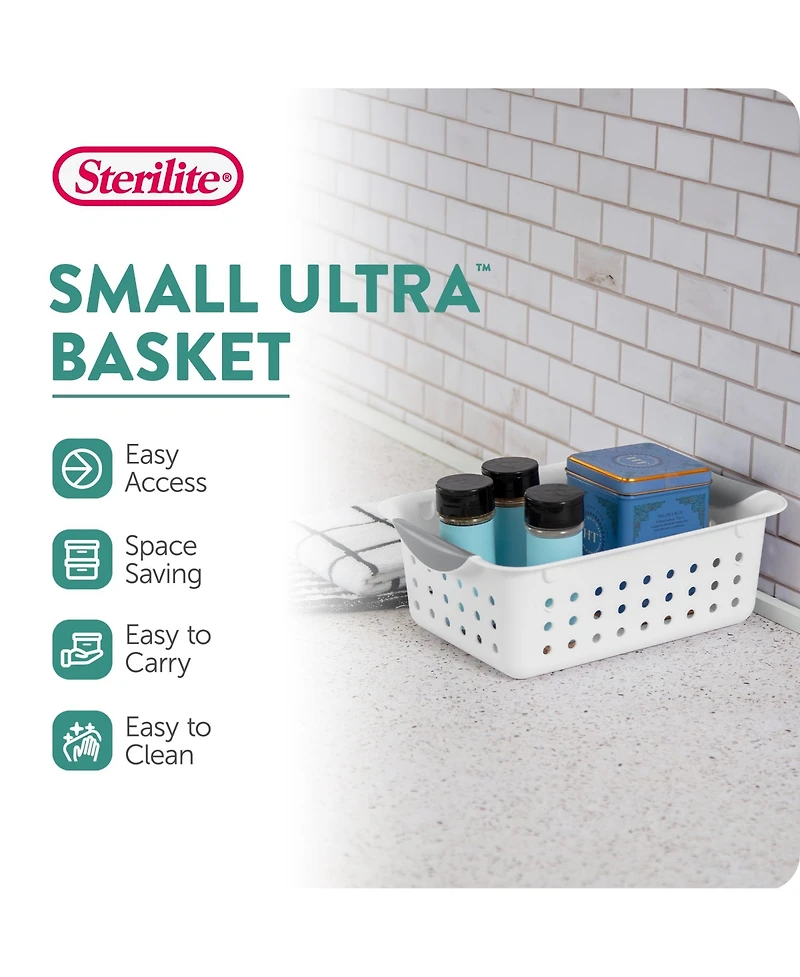 Sterilite 16228012 Small Ultra Plastic Storage Organizer Basket, White (24 Pack)