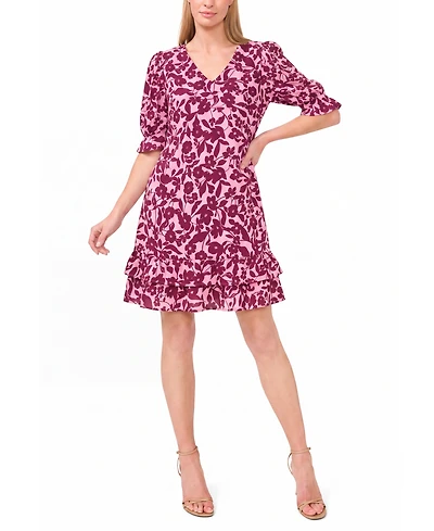 CeCe Women's V-Neck Short-Sleeve Tiered Ruffle Dress
