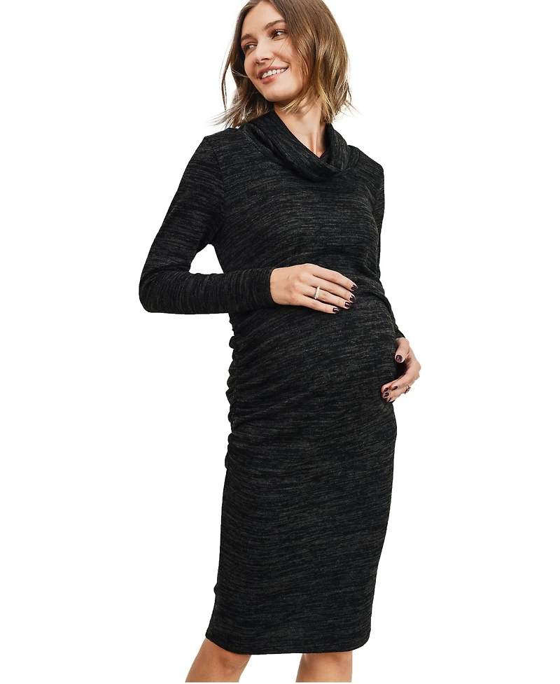 Hello Miz Maternity Long-Sleeve Cowl-Neck Ruched Dress