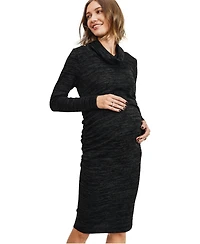 Hello Miz Maternity Long-Sleeve Cowl-Neck Ruched Dress