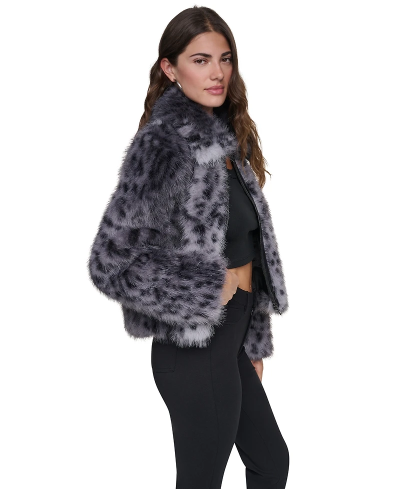 Dkny Women's Long-Sleeve Faux Fur Animal Print Jacket