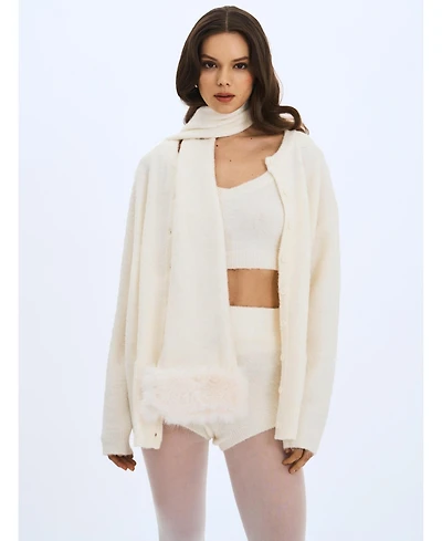 Miss Circle Women Selma White Wool-Blend Ribbed Knit Scarf