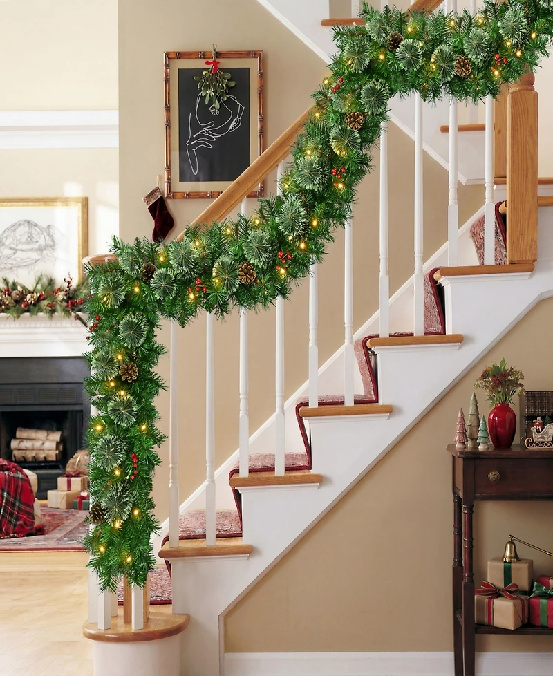 Puleo International 9' Battery-Operated Pre-Lit Pine Garland
