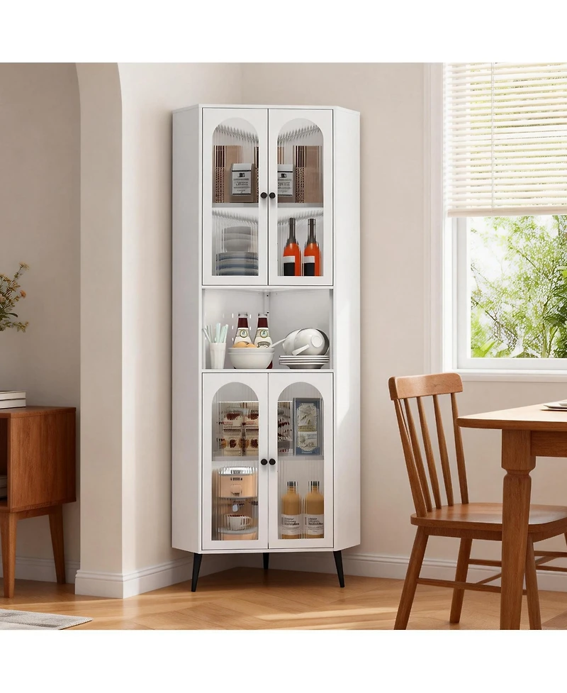 Sumyeg Corner Cabinet Metal Storage Cabinet with Doors and Adjustable Shelves