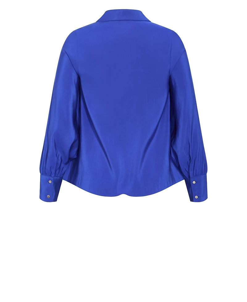 City Chic Plus Isabella Long-Sleeve Tie-Front Collared Blouse
