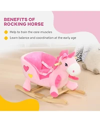Glintex 12V Kids Electric Ride-On Horse with Sounds, Carrot Toy, Comb, Foot Pedal, Seat Storage, and Battery Power for Ages 1.5-3, Brown