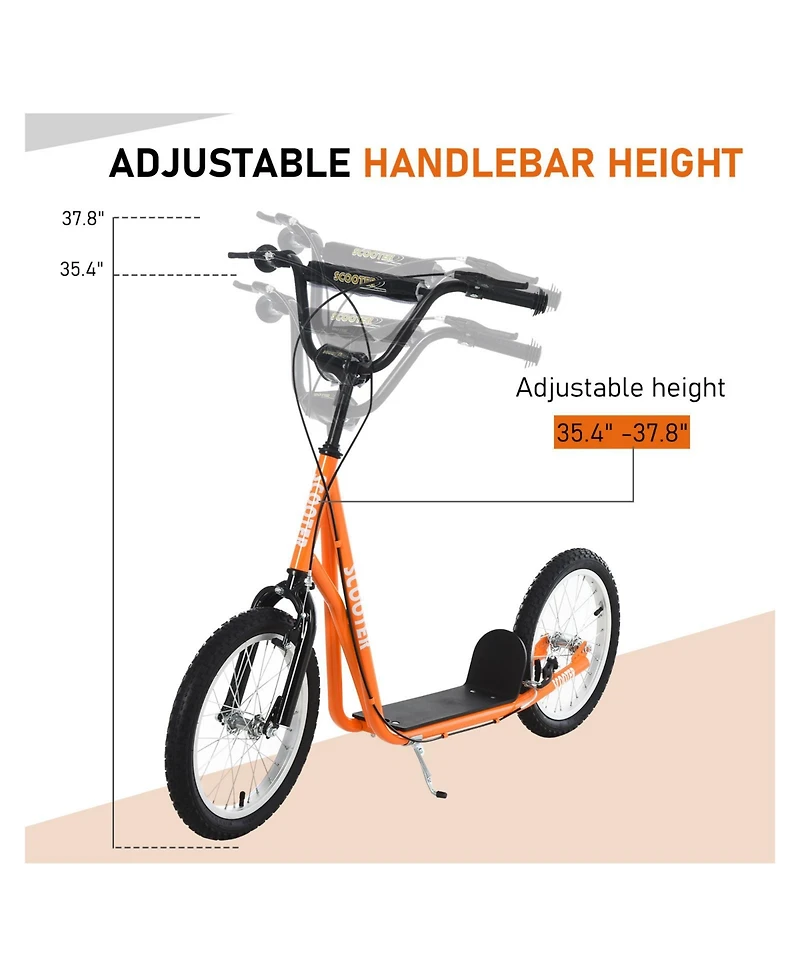 Glintex Kids Kick Scooter, Adjustable Handlebar 35.5"-37.75", Dual Brakes, Inflatable Wheels, 220 lbs, Ages 5+