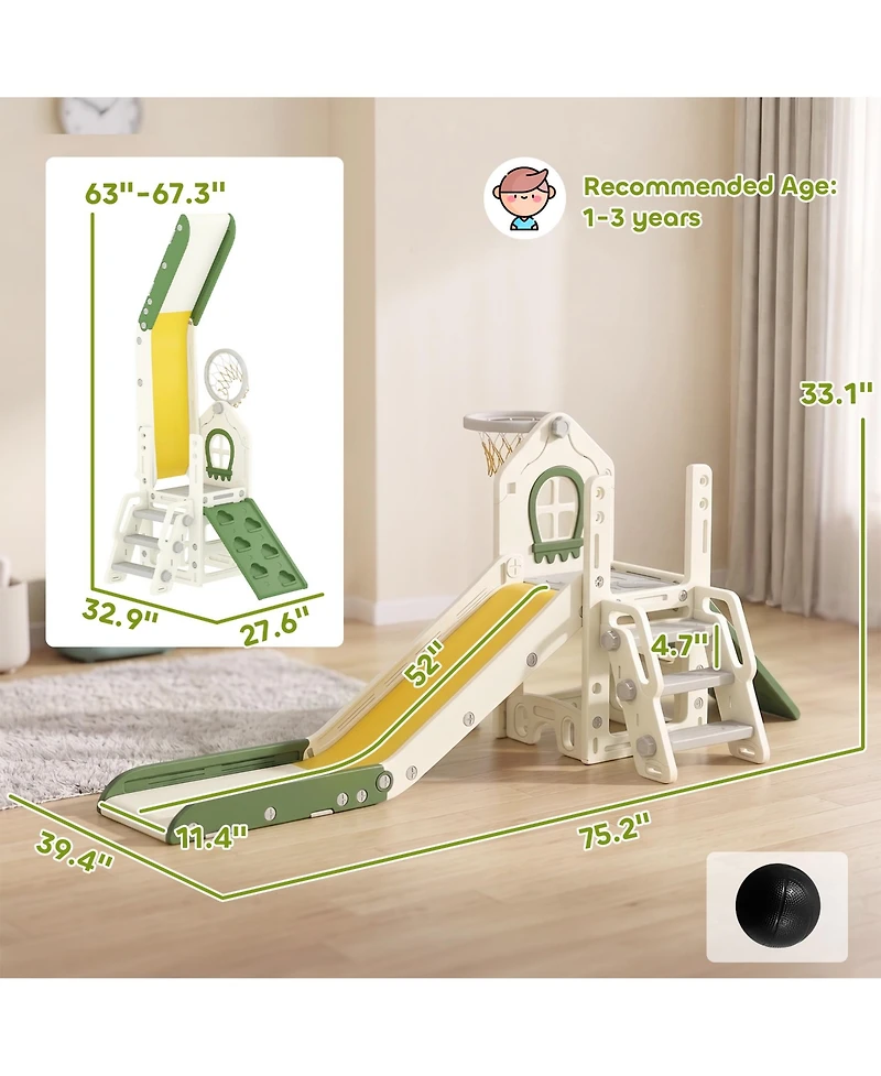 Glintex Foldable 5-in-1 Toddler Slide Indoor Playset, Ages 1-3
