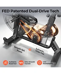 Fed Fitness Pro Air Bike, Patented Dual Drive Air Resistance Exercise Bike, Bluetooth Smart Connect Full Body Fan Bike for Home and Garage Gym