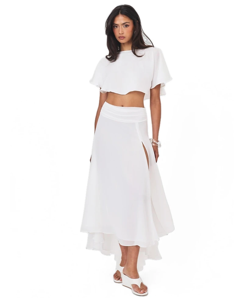 Miss Circle Women's Yanna White Chiffon High-Low Maxi Skirt