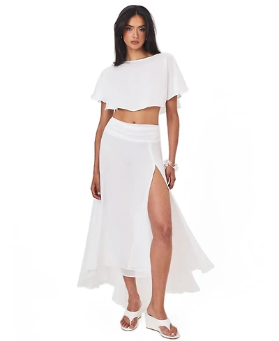 Miss Circle Women's Yanna White Chiffon High-Low Maxi Skirt