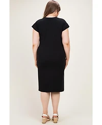 Pinkblush Plus Black Round Neck Short Sleeve Midi Dress
