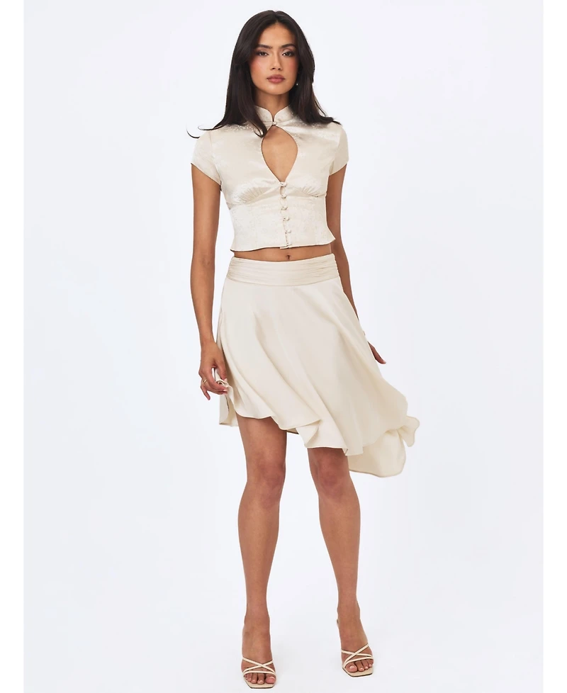 Miss Circle Women's Galina Midi Asymmetrical Satin Skirt