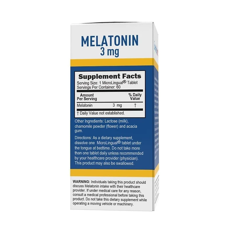 Superior Source Melatonin 3 Milligram, Quick Dissolve MicroLingual 60 Tablets with Chamomile, Sleep Support, Melatonin, for Adults, Non-gmo