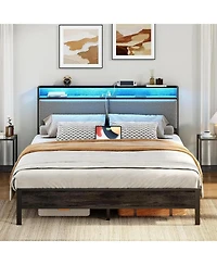 Slickblue Modern Metal Bed Frame with Storage Headboard, Led Lights