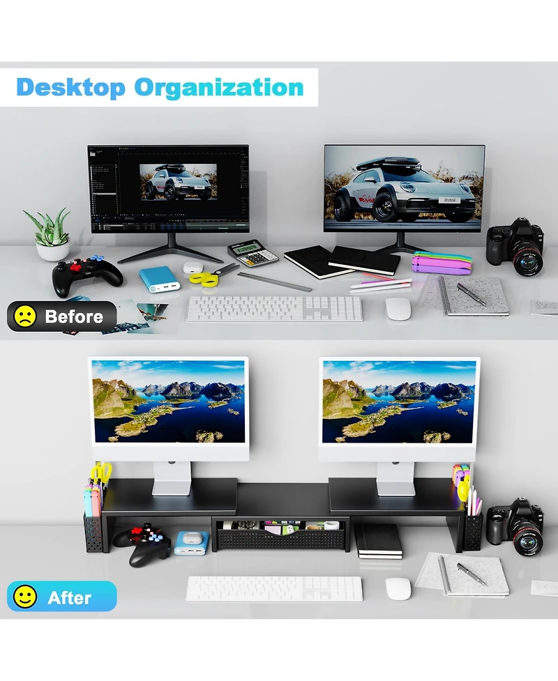 Lofree Dual-Monitor Adjustable-Angle Monitor Stand Riser with Desk Organizer Drawer, Compatible Dual Monitors