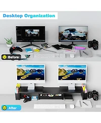 Lofree Dual-Monitor Adjustable-Angle Monitor Stand Riser with Desk Organizer Drawer, Compatible Dual Monitors