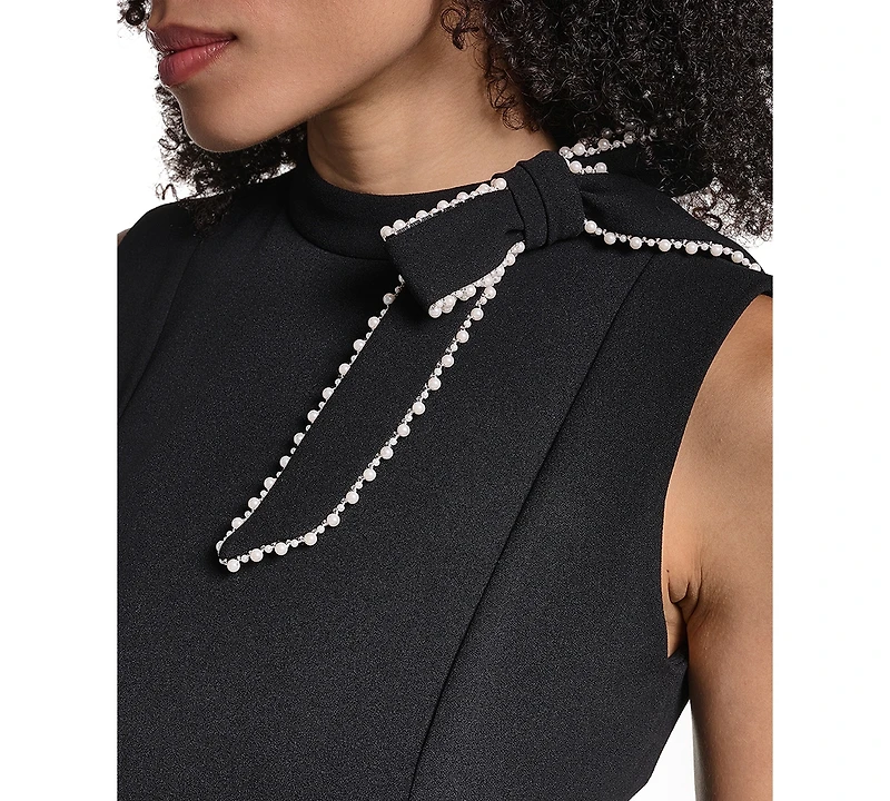 Karl Lagerfeld Paris Women's Mock Neck Bow Sleeveless Sheath Dress