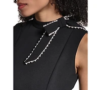 Karl Lagerfeld Paris Women's Mock Neck Bow Sleeveless Sheath Dress