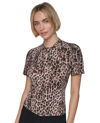 Dkny Petite Balloon-Sleeve Keyhole Blouse