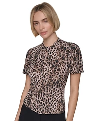Dkny Petite Balloon-Sleeve Keyhole Blouse