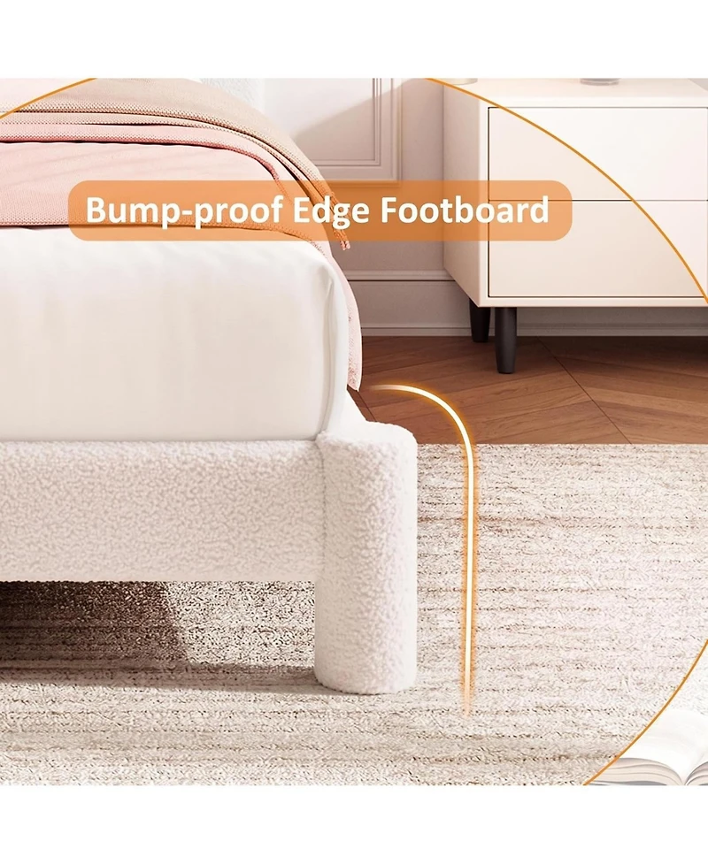 homfan Twin Cloud Bed Round Boucle Headboard and Cylindrical Legs, Heavy Duty, No Box Spring, Easy Assembly