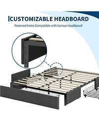 gaomon Queen Size Bed Frame with 3 Underbed Storage Drawers Platform, No Headboard, Mattress Foundation with Wooden Slat Support