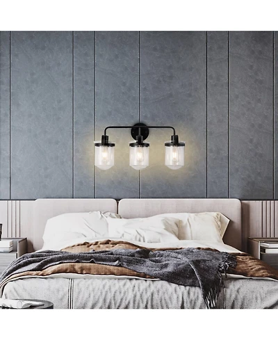 Busdays 3 Light Clear Glass Shade Modern Industrial Wall Sconce Indoor Fixture for Bathroom Living Room Bedroom Kitchen Sink