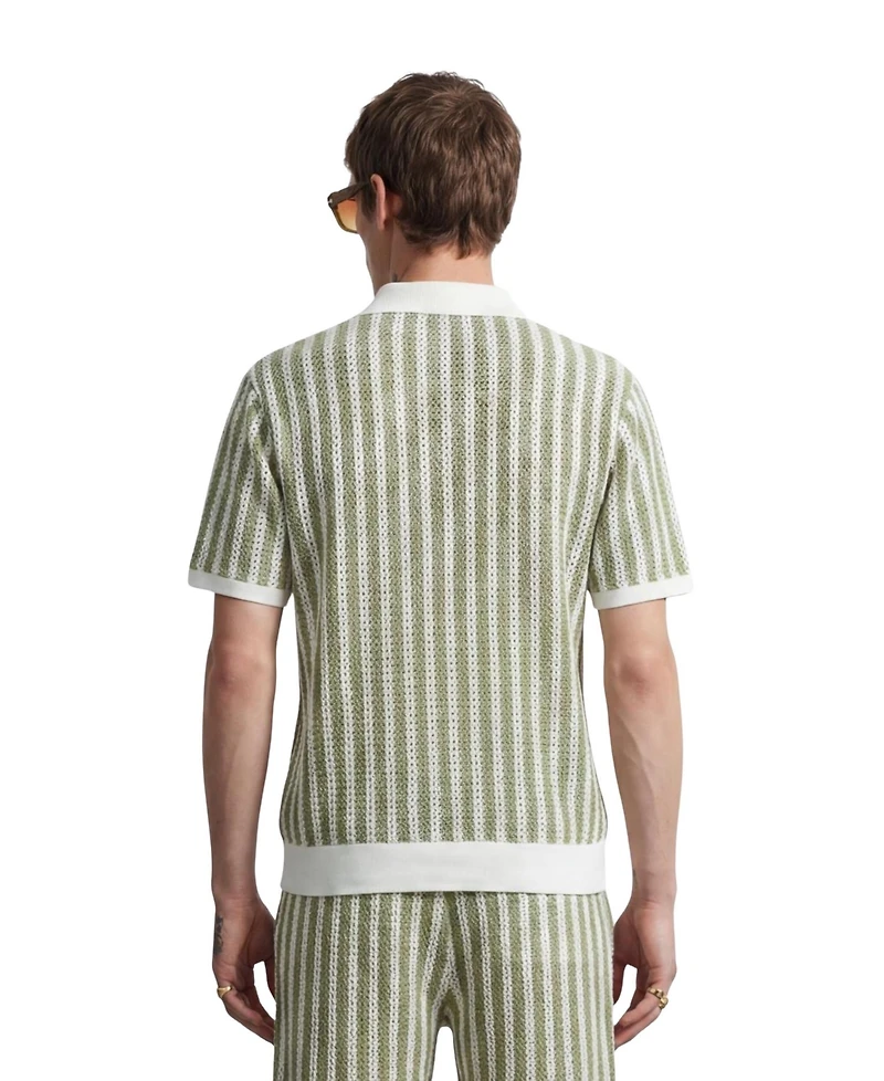 Twisted Tailor Men's Albie Stripe Cotton Crochet Polo Shirt