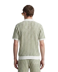Twisted Tailor Men's Albie Stripe Cotton Crochet Polo Shirt