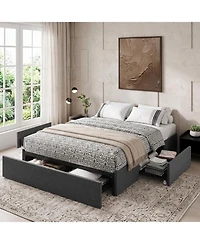 Gaomon Upholstered Metal Platform Bed Frame with Under-Basket Storage