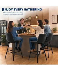 4 Set of Counter Height Bar Stools With Backrests, 24 Inch Faux Leather Upholstered Bar Chairs With Metal Legs, Modern Stools For Kitchen, Island