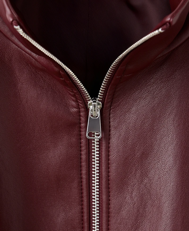Mango Women's Faux Leather Funnel Neck Oversized Jacket