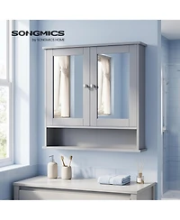 SongmicsHome Bathroom Cabinet with Mirror, Wall Cabinet with 2 Mirrored Doors, Adjustable Shelf, Open Compartment