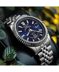 Stuhrling Datemaster Ii Men s Swiss Automatic 42mm Stainless Steel Watch, Dial, Fluted Bezel, Day & Date