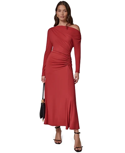 Donna Karan New York Women's Off-the-Shoulder Long-Sleeve Ruched Maxi Dress