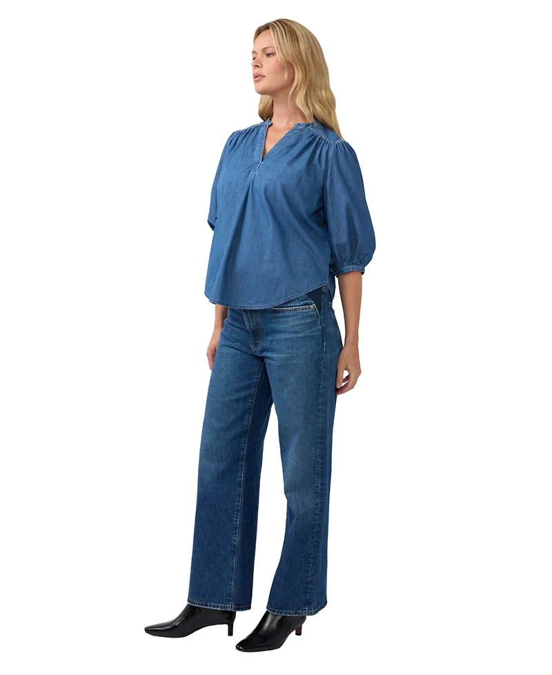Ingrid + Isabel Maternity Popover Chambray Relaxed-Fit Blouse