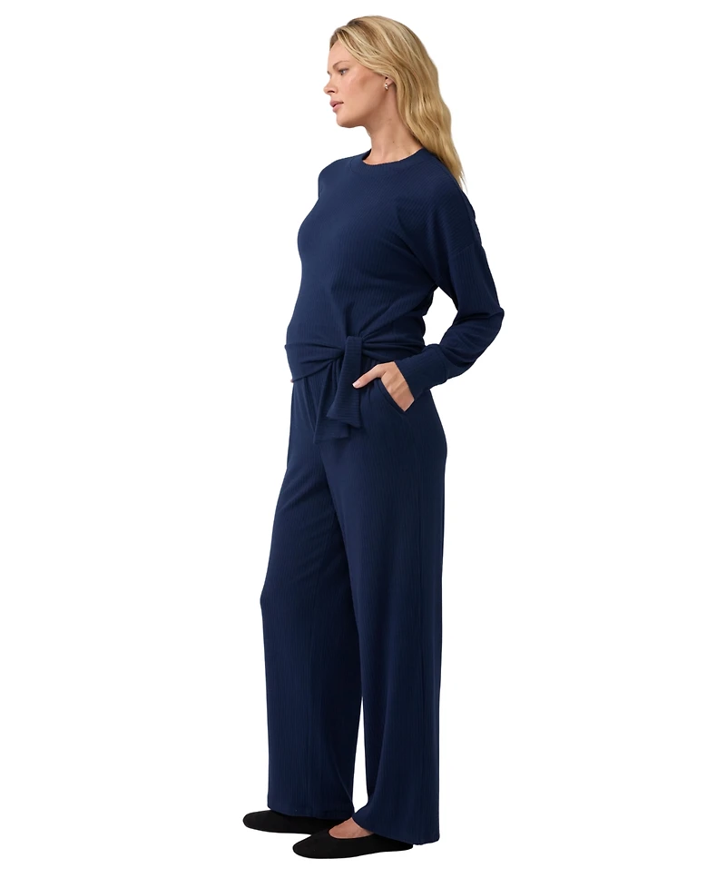 Ingrid + Isabel Maternity Dolman-Sleeve Tie-Front Cropped Knit Top