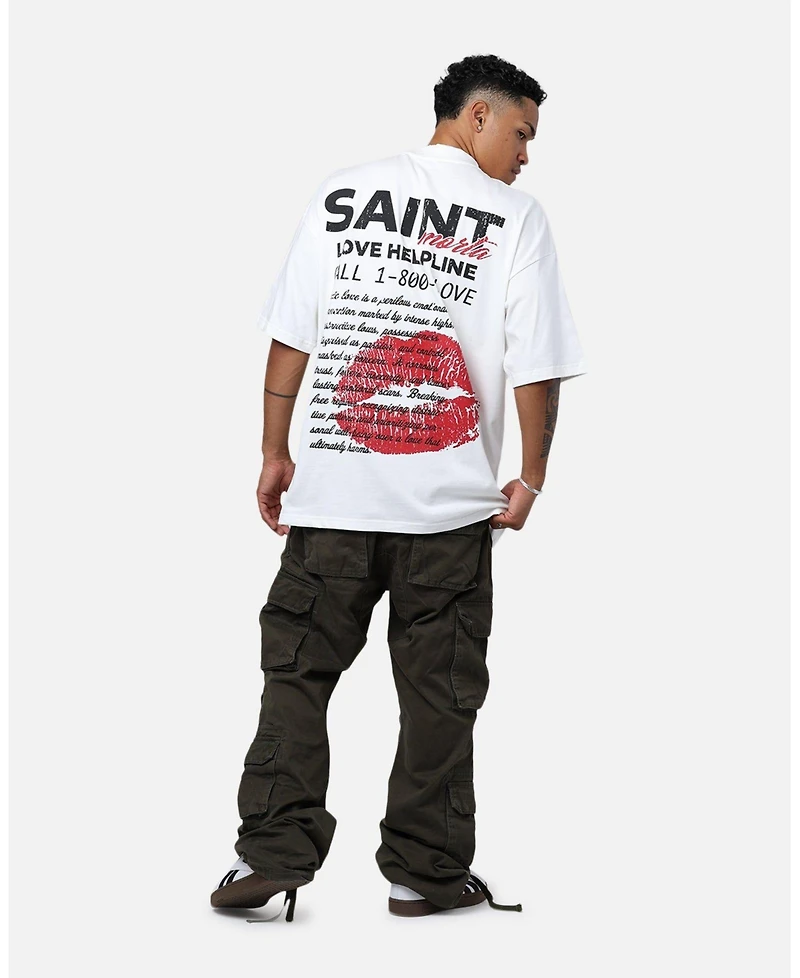 Saint Morta Men's Love Helpline Oversized Mock-Neck Graphic T-Shirt