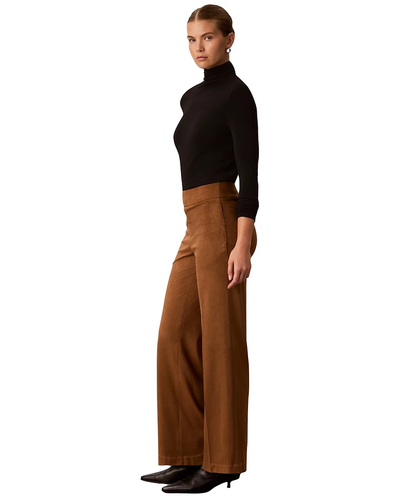 Calvin Klein Women's High-Rise Wide-Leg Pull-On Faux Suede Pants